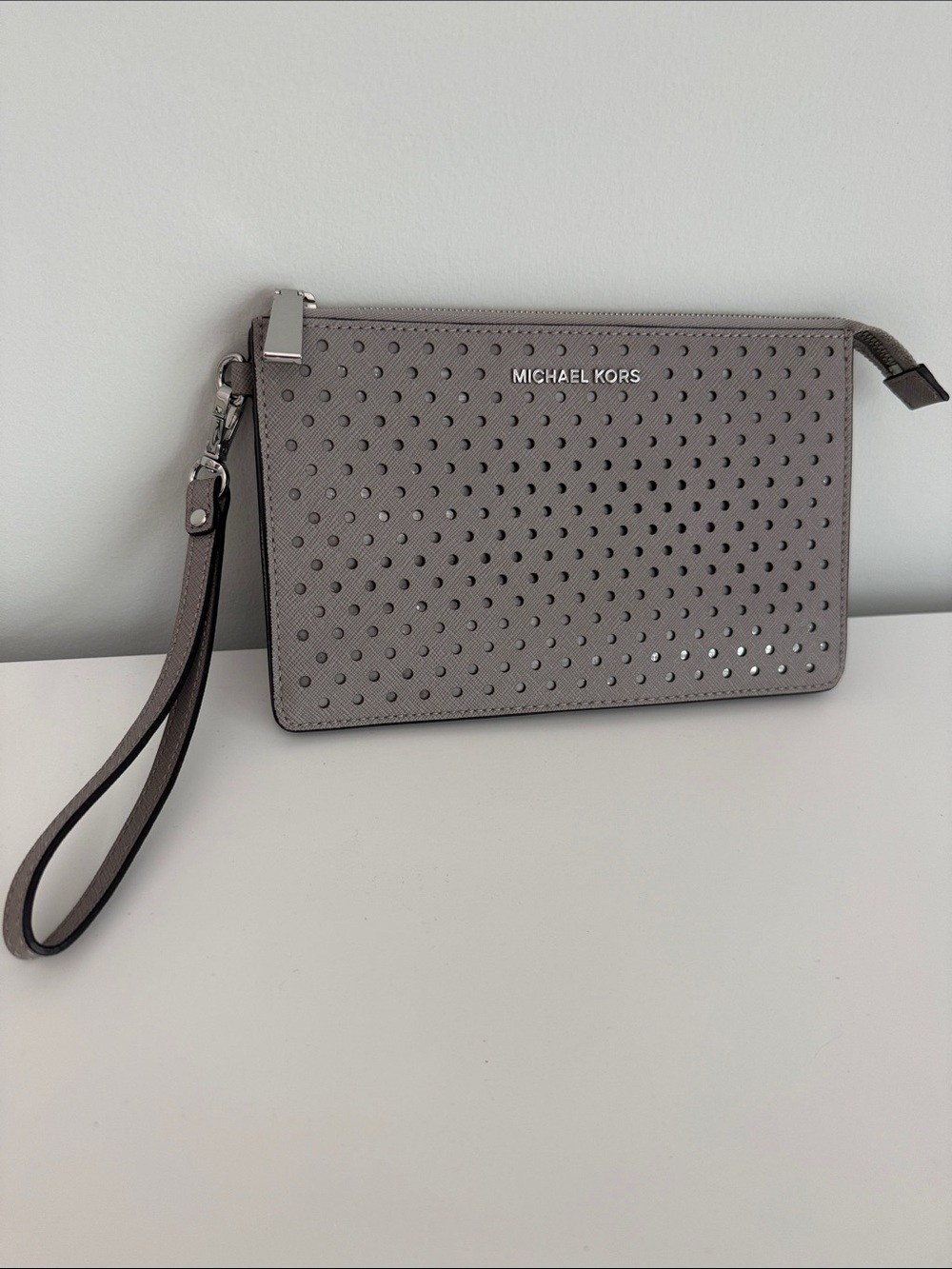 Michael Kors Gray Perforated Leather Wristlet